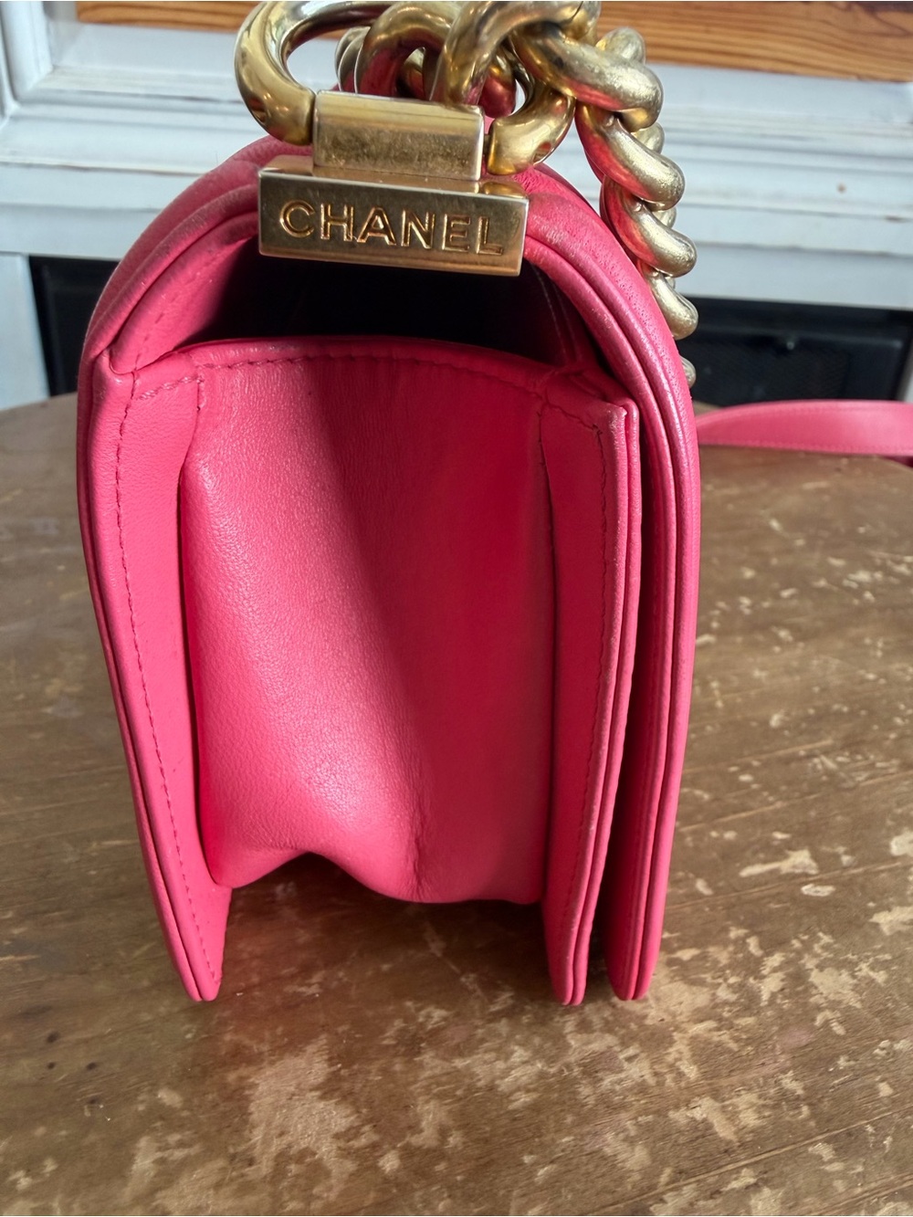 CHANEL Hot Pink Quilted Lambskin Small Boy bag Crossbody with Gold Hardware - Picture 5 of 16